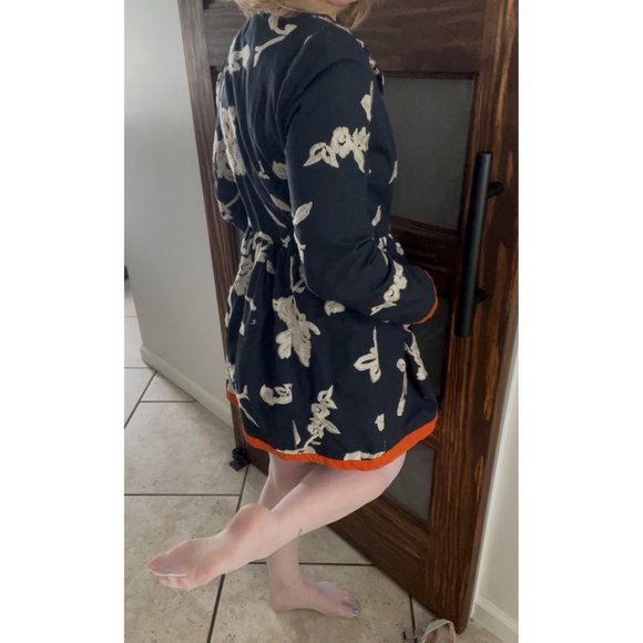 Freeway Floral Embroidered Baby Doll Jacket, Navy With Orange Trim Size Small - Picture 3 of 15